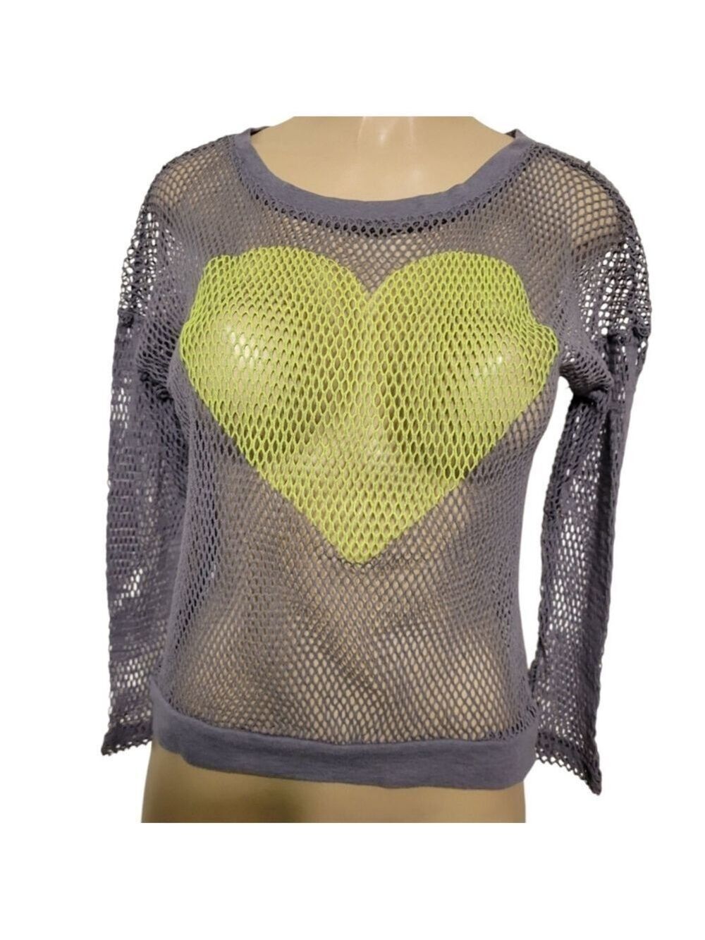 Hard Candy Gray Mesh Top with Yellow Heart LARGE Goth Punk
